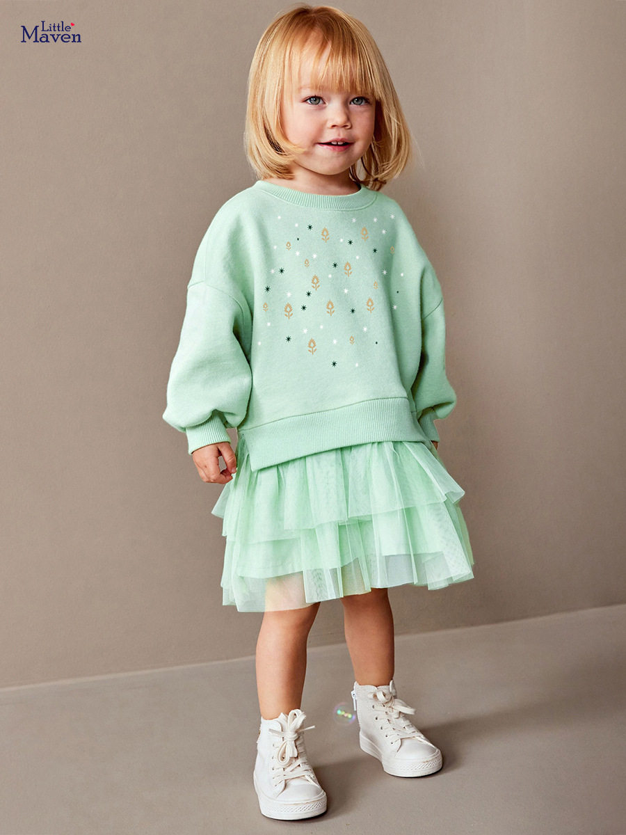Girls' Long-sleeve Tulle Fleece-lined Autumn Dress, New Kids' Princess Dress, Cute Kids' Dress