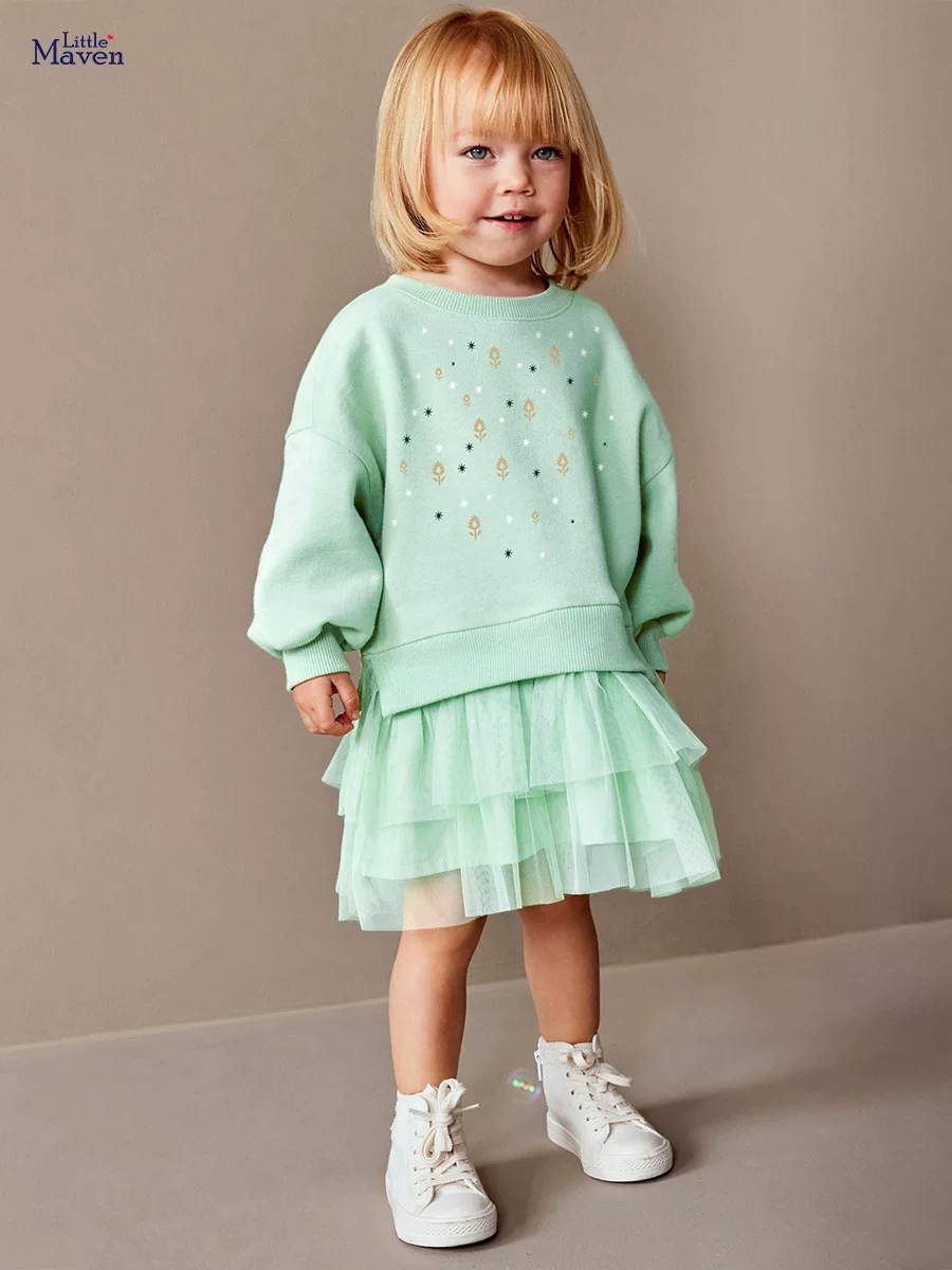 Girls' Long-sleeve Tulle Fleece-lined Autumn Dress, New Kids' Princess Dress, Cute Kids' Dress