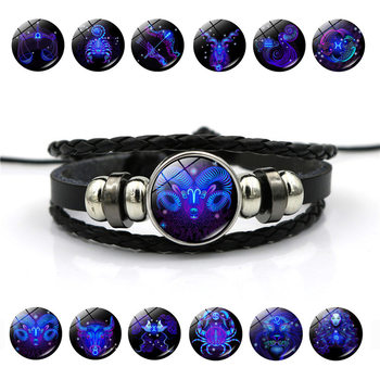 Twelve Zodiac Signs Bracelet for Men and Women, European and American Retro Punk Multi-Layered Beaded Braided Bracelet Bracelet
