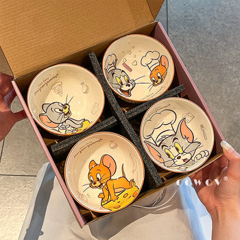 Tom and Jerry Rice Bowl Household Children's Cute Cartoon Ceramic Tableware Set Housewarming Souvenir Birthday Gift