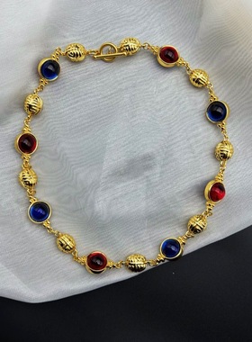 高级感彩色琉璃撞色锁骨项链