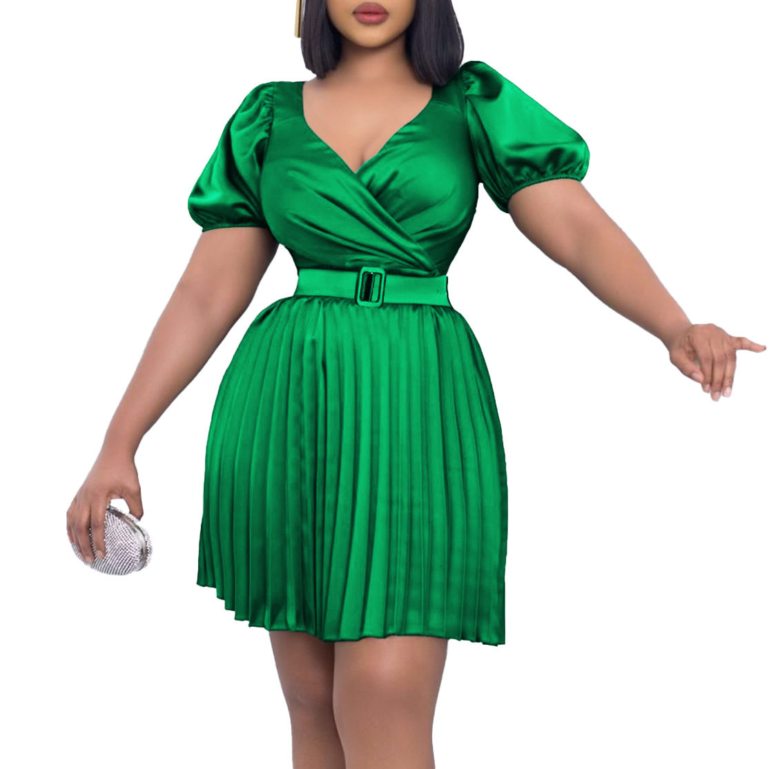 Summer Womens Dress V Neck Pleated Waist Defined Elegant Casual Style for Parties or Events Wholesale Available