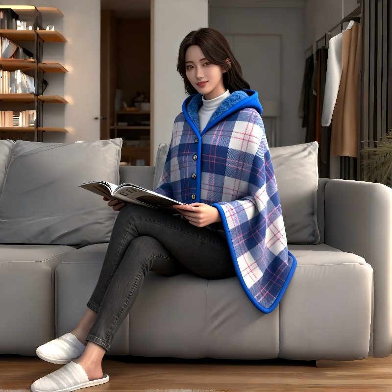 Wholesale In-Stock Christmas Cross-Border Trendy Women's Gray and White Checkered Shawl Blanket Double-Layer Thickened Warm Nap Blanket Cover Blanket