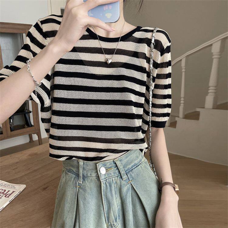 Womens Summer Casual T Shirt Cross Back Design Loose Fit Round Neck Knit Top Available in Black and Khaki Wholesale