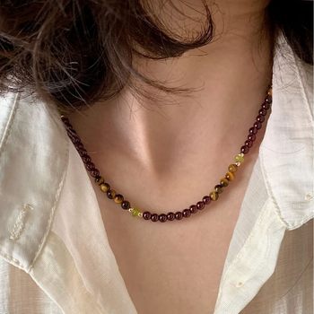 Tiger's Eye Turquoise Necklace Sun Stone Southern Red Natural Stone French Retro Wear New Chinese Beaded Clavicle Chain