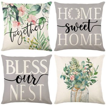 2023 Spring Plant Flower Pillowcase Amazon Cross Border Home Letter Printing Linen Pillowcase Living Room