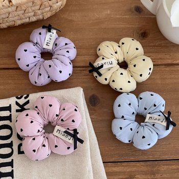 Korean-Style Sweet Heart-Shaped Cotton-Filled Hair Ties for Girls, Children's Bow Hair Rings, Girls' Bun Hair Ropes, Scrunchies