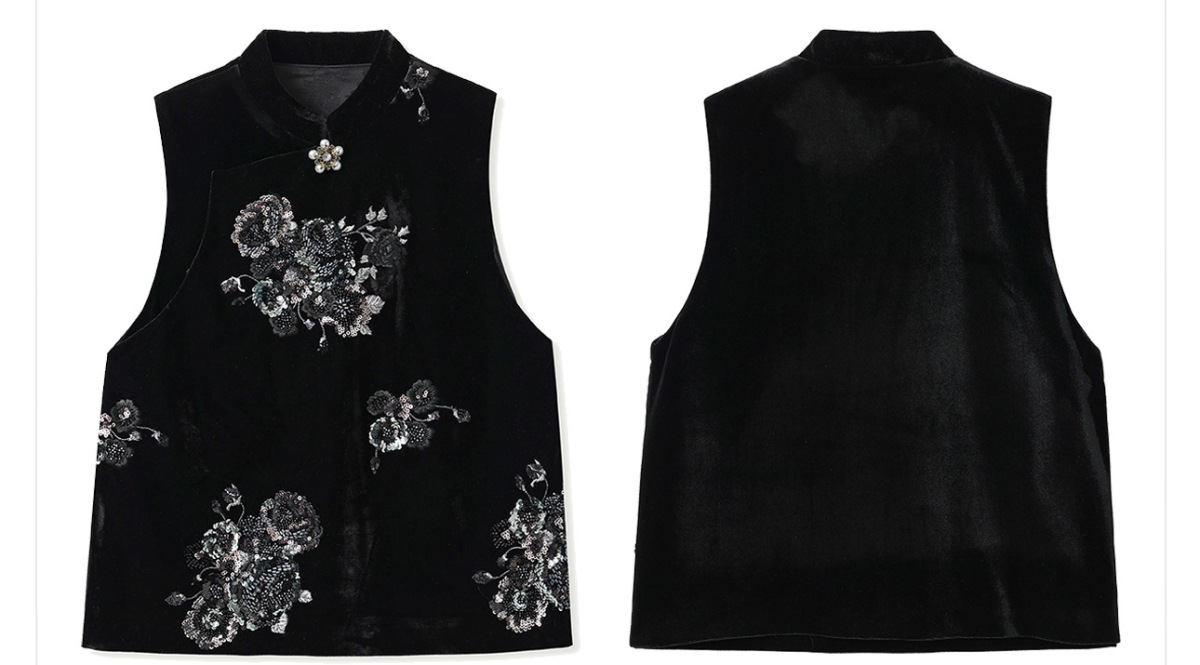 Set áo khoác vest thêu hoa hồng kèm áo gile và chân váy dài nữ — Áo vest đính cườm (giao hàng trong 7 ngày), Váy thêu cườm (giao hàng trong 7 ngày), Áo khoác thêu cườm (giao hàng trong 7 ngày)