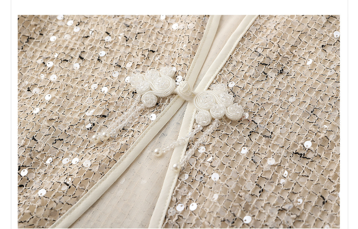 Bộ đầm dài kèm áo khoác ngoài đính sequin thêu nổi bật — Áo khoác (giao hàng trong 7 ngày), Áo khoác (vận chuyển trong cùng ngày), Váy yếm (giao hàng trong 7 ngày), Váy yếm (giao hàng trong ngày)