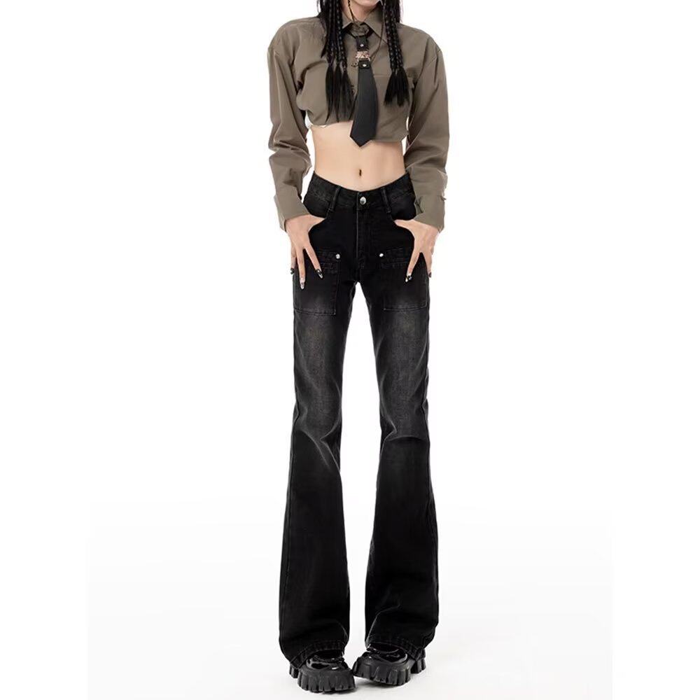 High Waisted Slimming Womens Jeans Spring Autumn Style Korean Fashion Straight Leg Flared Versatile Wholesale