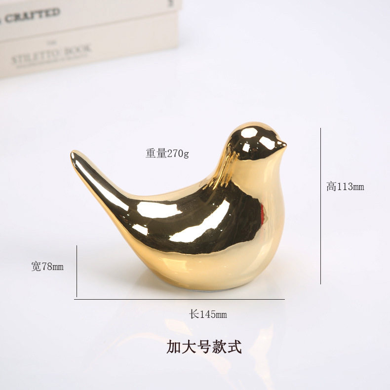 北欧创意抽象金色陶瓷小鸟摆件家居桌面客厅软装饰品摆设跨境工艺