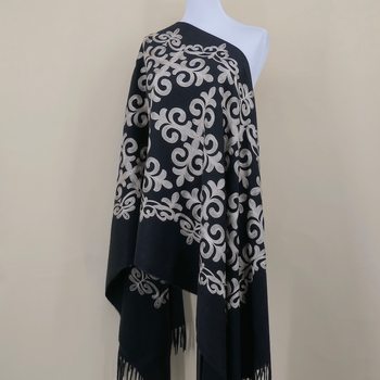 Imitation Cashmere Shawl Cashmere Scarf Silver Gray Totem Cloud Shoulder Embroidery Autumn and Winter Chinese Style Warm Accessories for Women
