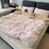 Ins Stereo Bow Thickeneded Warm Rabbit Plush Four-Piece Quilt Cover Milk Coral Velvet Dormitory Three-Piece Set