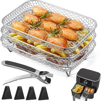 NINJA FOODI Air Fryer Accessories Rectangular Three-layer Stainless Steel 304 Grill Double Pot Grill Net
