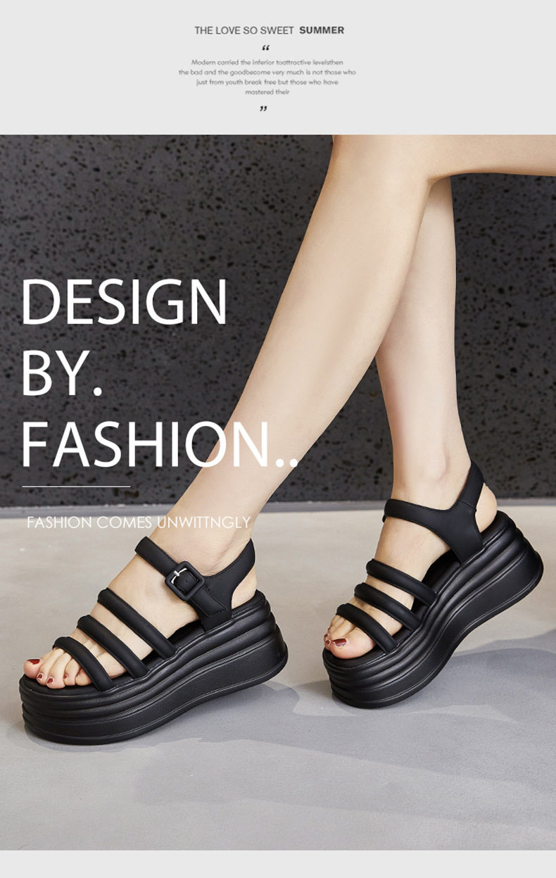 Dép sandal nữ quai chữ V đế TPU chống trượt mùa hè — Đen, Len nguyên chất chi tiết 8