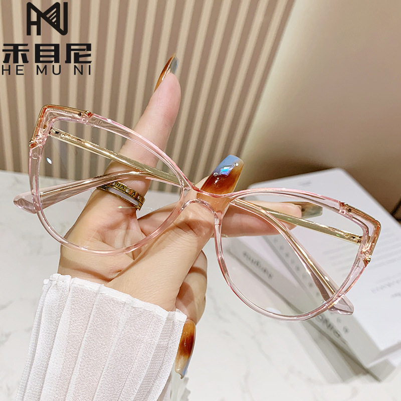 Glasses Frame European and American Explosions TR90 Anti-blue Light Flat Mirror Fashion Fashion Personalized Cat's Eye Plain All-match Color-changing Mirror