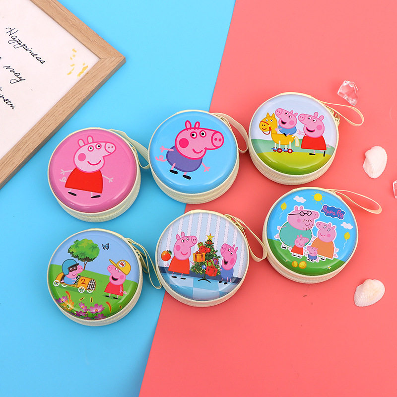 Customized Peppa Pig Tinplate Coin Purse Kidsren's Mini Round Zipper Bag Headphone Data Cable Storage