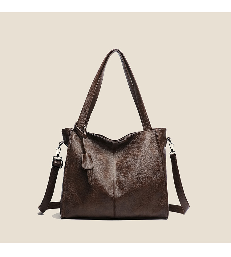 Túi tote nữ da PU vân sần phong cách cổ điển, đựng vừa laptop, đeo chéo - đeo vai - xách tay — Màu cà phê, màu đen