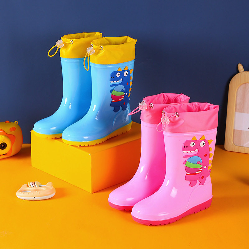 Children 1-16 Years Old High-Top Rain Boots Dinosaur Cartoon Water Boots Non-Slip Soft Bottom Waterproof Shoes Boys and Girls Toddler Rubber Shoes