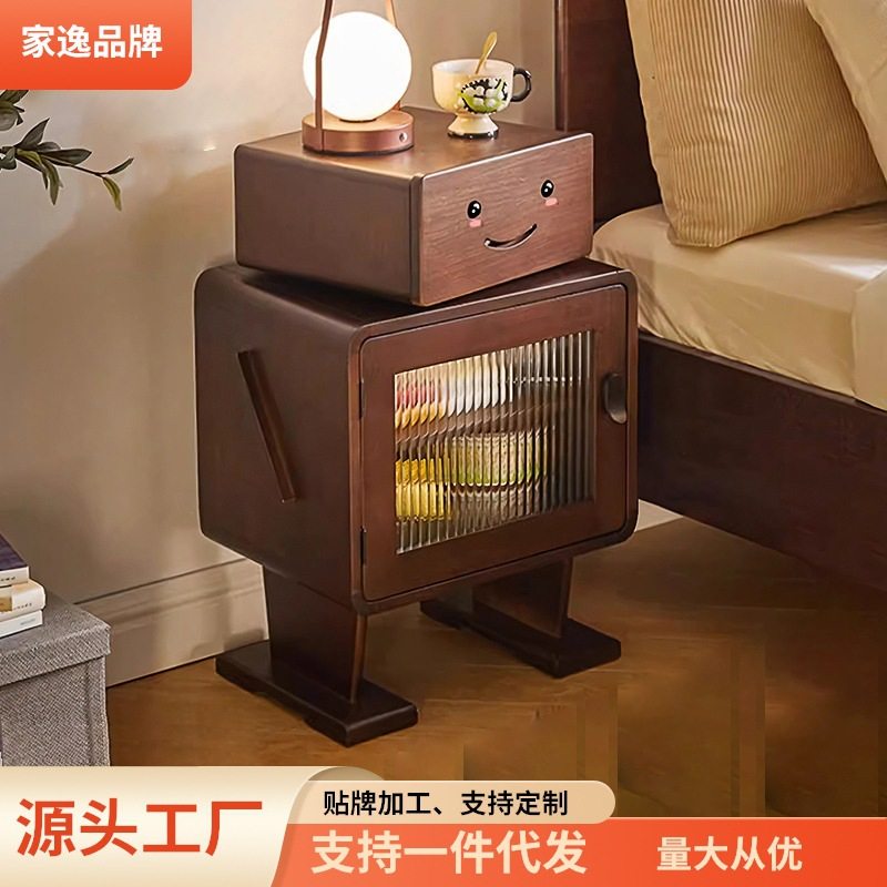 Solid Wood Bedside Table Bedroom Storage Cabinet Bedside Storage Cabinet Living Room Side Cabinet 2024 New Children's Robot Cabinet