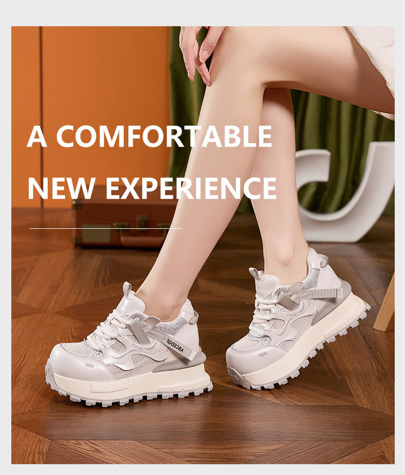 Giày sneaker nữ chunky đế dày lưới thoáng khí phong cách Forrest Gump — Xanh dương, Vàng, Trắng chi tiết 10