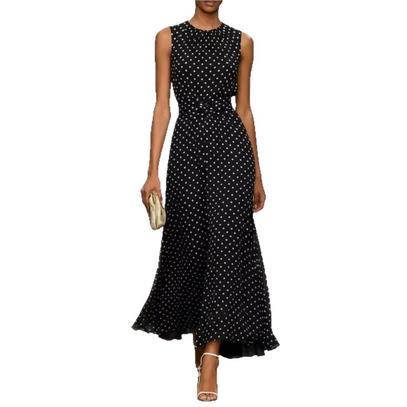 Womens Summer Dress Elegant Waist Tie Design Polka Dot Pattern Comfortable Fabric Perfect for Casual Outings