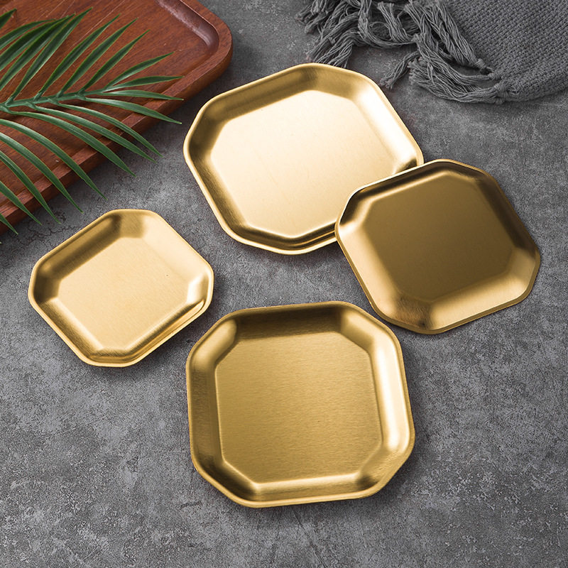 304 Korean-style stainless steel square octagonal butterfly golden pickle dish cold dish snack bone dish dessert plate