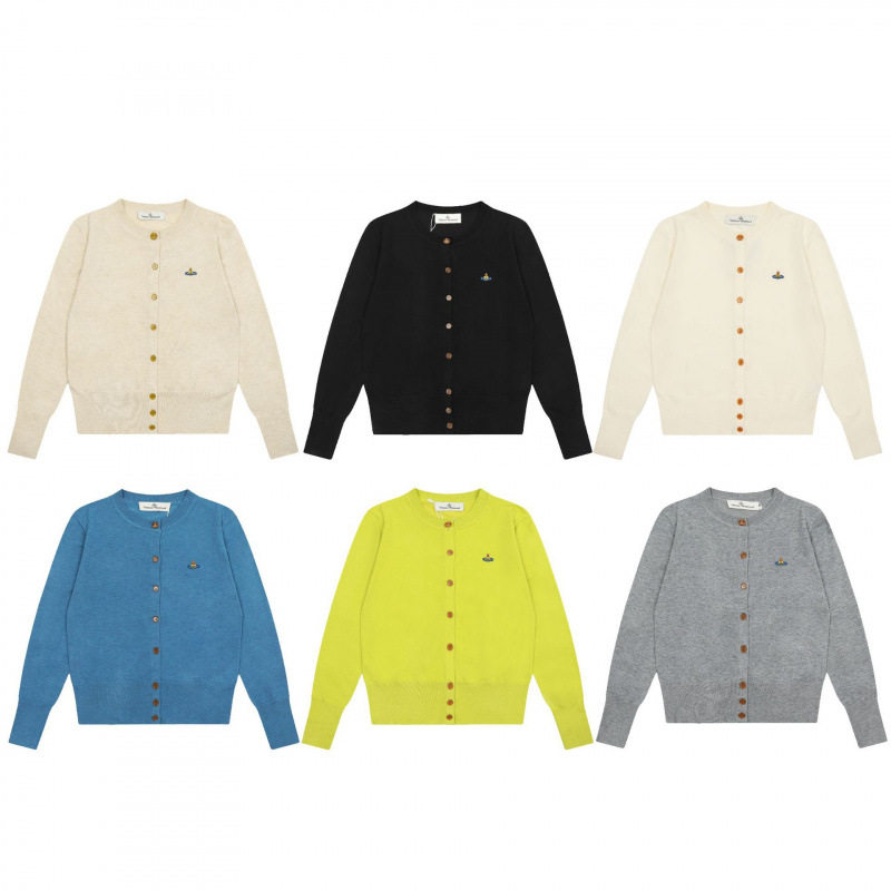 เสื้อไหมพรมผสมขนสัตว์ สำหรับผู้หญิง ลายตัวอักษร Saturn ของ Vivienne Westwood รุ่น Queen Mother แบบถัก คาร์ดิแกน