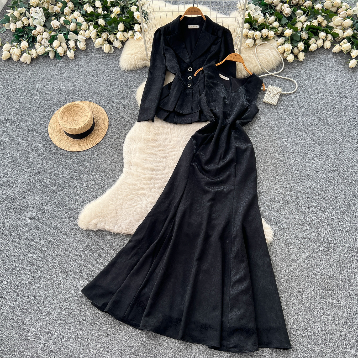 French Style V Neck Lace Top and Dress Set Elegant Slim Fit Autumn Fashion Perfect for Office Wear Wholesale