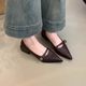 Long Legs Uncle ~ Leather Camellia Coarse Heeled Shallow Mouth Single-layer Shoes Women's Pointed Elegant Mary Jane Shoes Women's 2025 New