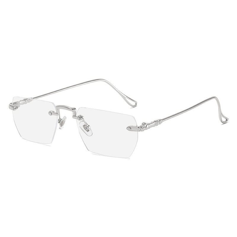 Silver Rimless Square Anti-Blue Light Flat Mirror Sexy Y2K Elegant Glasses Frame Can Be Matched with Myopia Men's and Women's Glasses Frames