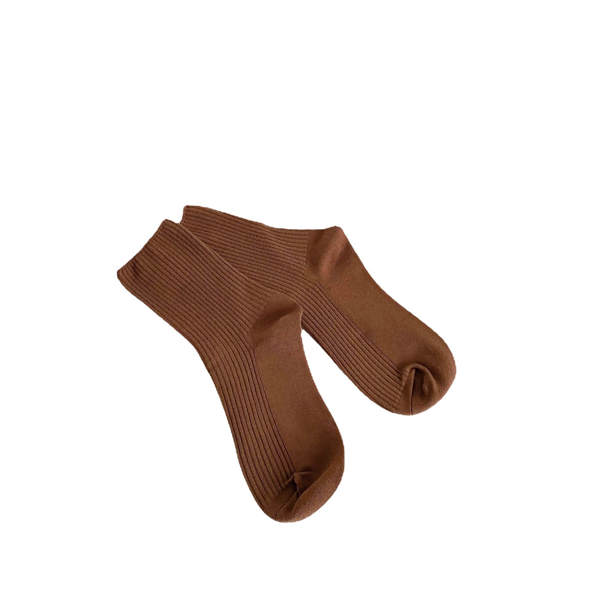 跨境袜子女暖色竖条中筒袜日系奶茶纯色堆堆袜秋冬简约日抛丢丢袜