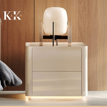 Kelly Moment Italian Minimalist Light Luxury Square Bedside Table Bedside Lamp Cabinet Modern Bedroom Storage Cabinet High-End a