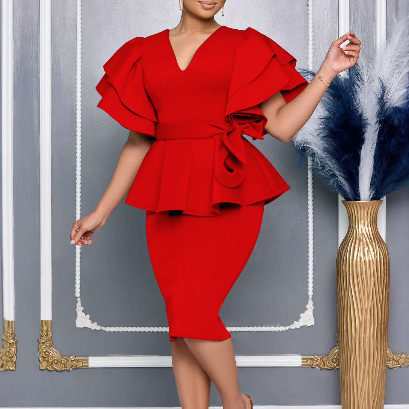 Elegant Ruffle Hem Bodycon Dress Solid Color Chic Design Perfect for Parties Wholesale Available