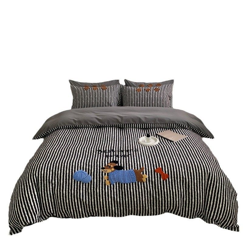 Autumn and winter thick sanding four-piece cotton cotton 2024 new cartoon boys and girls bed three-piece set