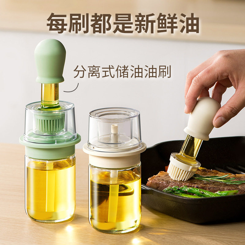 Self-designed oil storage brush high temperature resistant oil bottle integrated glass pancake barbecue brush oil brush with bottle silicone brush
