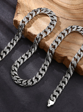 小众银饰男士s925纯银项链情侣个性精工唐草纹项链女同款潮流个性