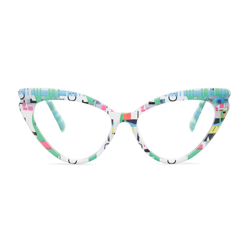 Cross-Border Colorful Frame Floral Acetate Cat-Eye Plain Glasses Frame European and American Trendy Color-Blocking Anti-Blue Light Non-Prescription Glasses 916