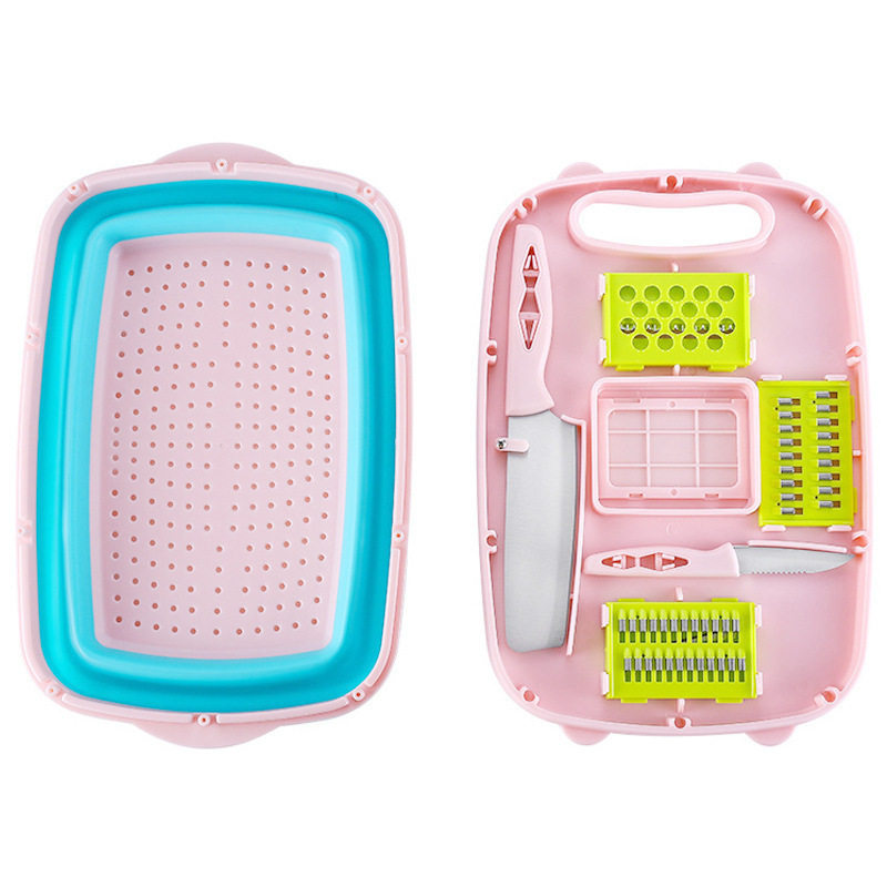 Creative Multi-functional Folding Cutting Board Cutter 9-piece Set New PP Plastic Cutting Board Retractable Draining Basket Vegetable Basket