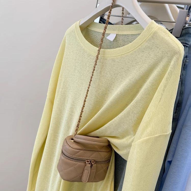 Lightweight Blue Ice Silk Knit Long Sleeve Sun Protection Top Loose Fit Slimming Design Summer Essential Wholesale