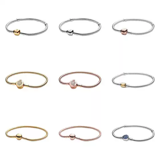 Original Beaded Panjia White Copper Silver Plated New Blue Diamond Full Diamond Rose Gold Crown Basic Bracelet DIY Beaded