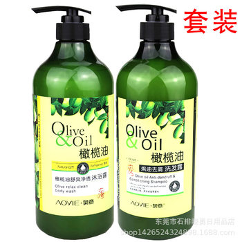 Devili Set Olive Extract Anti-Dandruff Baked Oil Shampoo Olive Refreshing Fragrance Hydrating Shower Gel 1L