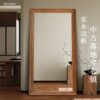 Medieval Retro Solid Wood Full-Length Mirror Home Floor-Standing Dressing Mirror Wall-Mounted Living Room Entrance Wall French Decorative Mirror