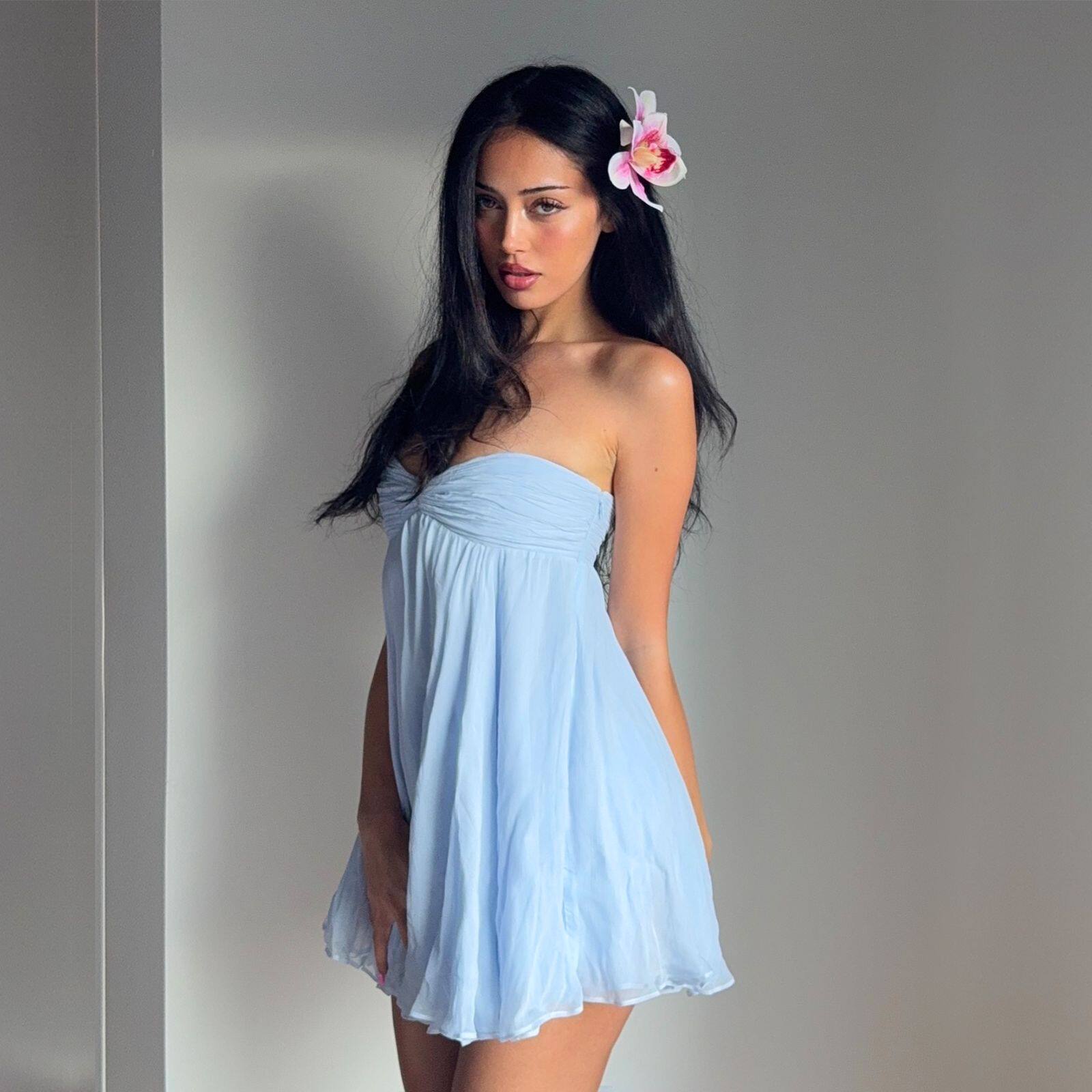 Off Shoulder Dress French Style Sweet and Gentle Loose Fit Solid Color Spring Fashion for Women Wholesale