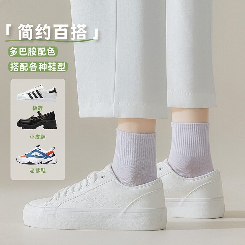 袜子女士中筒袜夏季薄款棉袜春秋季吸汗透气纯色抑菌短袜厂家批发