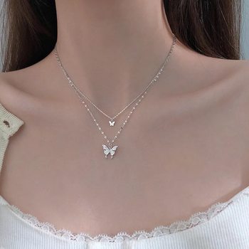 Ins Cold Style Butterfly Double Layer Necklace Does Not Fade, Trendy Clavicle Chain, Elegant Stacking Necklace, Popular Versatile Women's Model