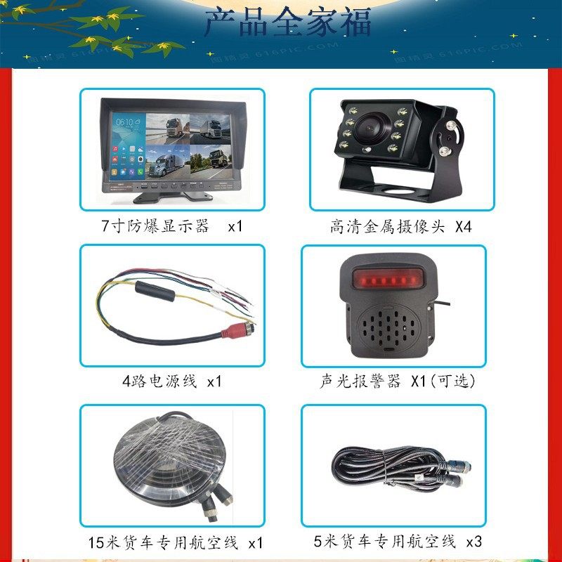 Vehicle-Mounted 4-Way Integrated Blind Spot Alarm Detection Driving Recorder 360 High-Definition Video Monitoring Reversing Image