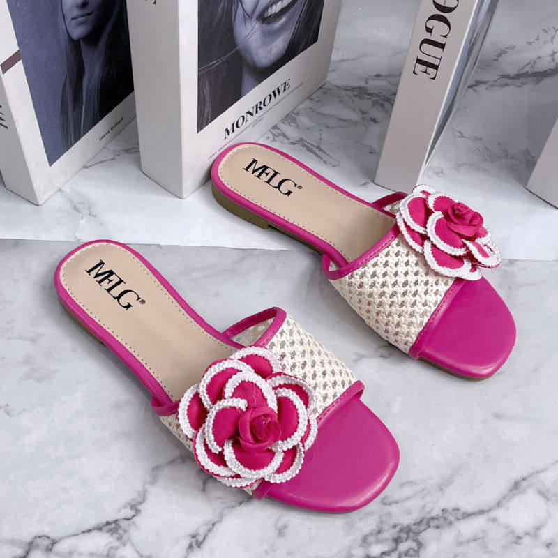 2025 Cross-Border Summer New Style Zar European and American Fashion Elegant Floral Design Small Fragrance Flat Slippers