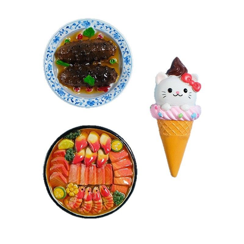 Creative Gourmet Refrigerator Stickers Simulated Food 3D Stereo Fruit Boat Kitten Biscuit Cone Magnetic Sticker Decoration