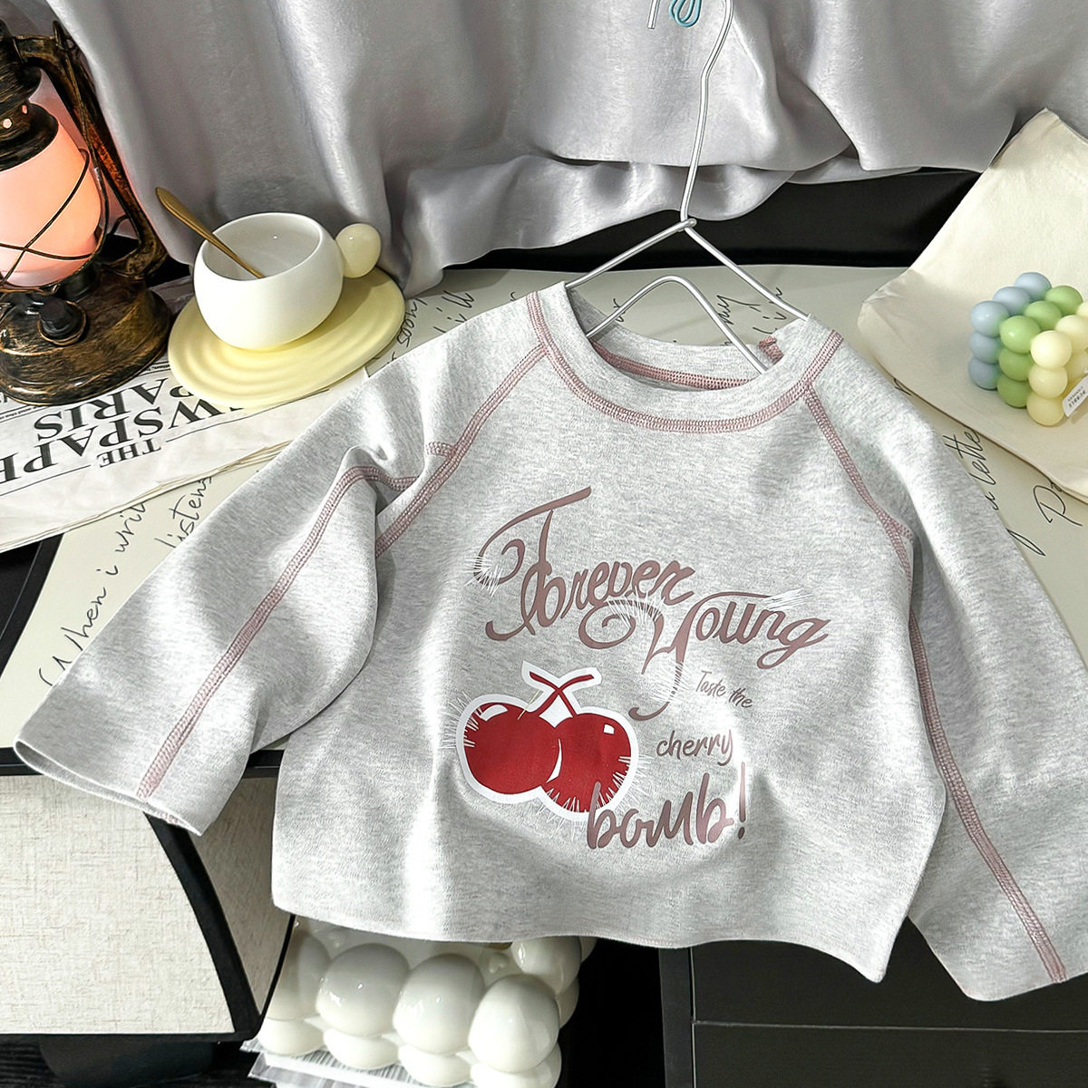 New Girls' Raglan Sleeve Undershirt, Versatile Minimalist Casual Seamless Long-Sleeve, Cartoon Printed Base Layer